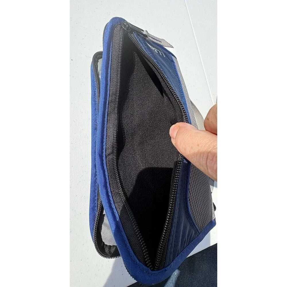 LL Bean Wallet Organizer Wristlet Blue Passport Travel Zip Around Nylon